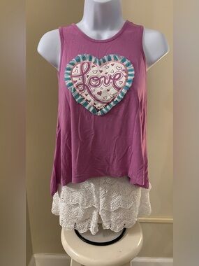 kidpik Purple Top with Justice White Lace Shorts